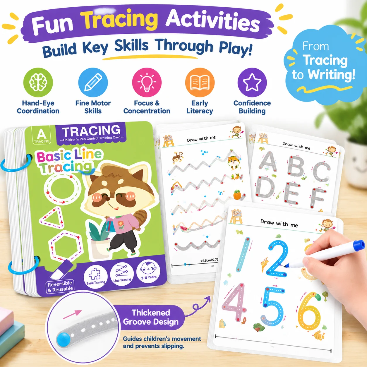 Reusable Toddler Tracing Workbook - Magical Pen Control Practice Book for Writing & Drawing - Educational Learning Toy for Kids