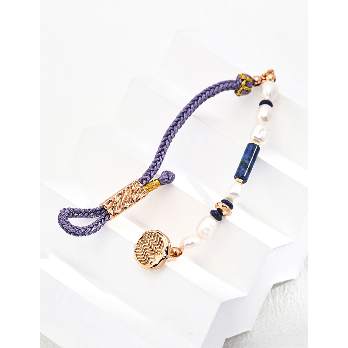 NEW ​ Full Body S925 Pure Silver Plated With 18K Real Gold | Natural Pearls| Lapis Lazuli Bracelet | Chain Length 16+3cm 102020