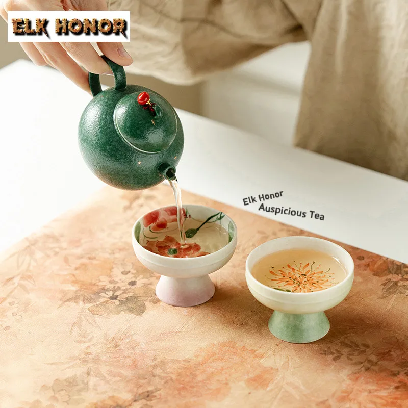 Chinese Pine Smoke Green Round Belly Tea Set Complete Set Aesthetic Tea Ceremony Set Teapot and Tea Cup Set Tea Items Decoration
