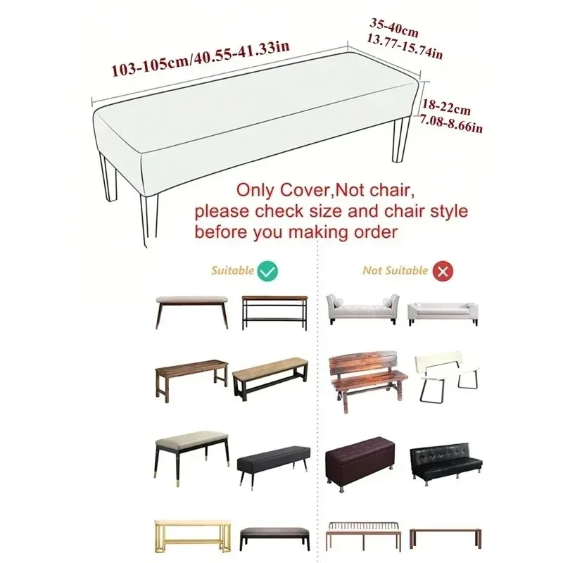 1PC Elastic Long Bench Slipcover Solid Color Rectangular Piano Stool Covers Dining Room Seat Cover Protector Home Decoration