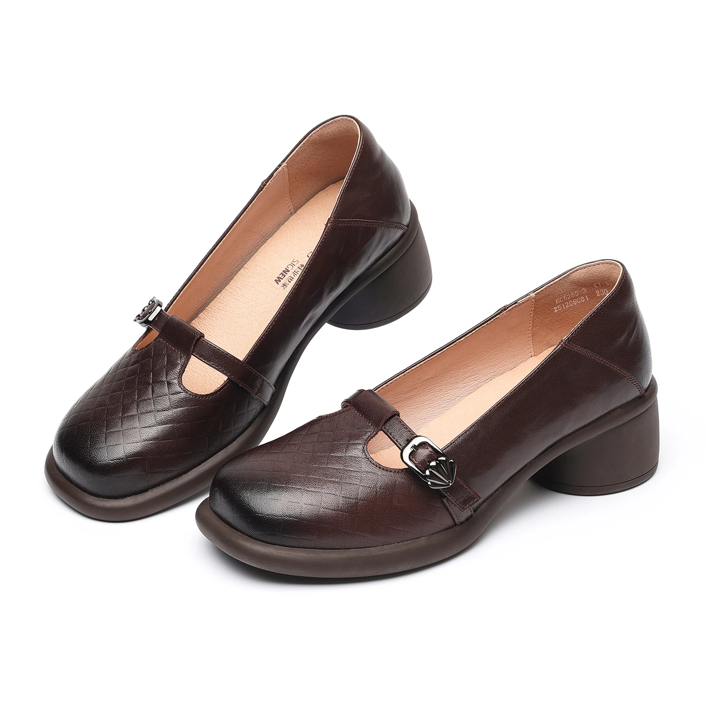 

Retro Genuine Leather Mary Jane Shoes for Women, Thick Heel T-Buckle Work Shoes, Soft Sole, Non-Slip, Comfortable for Feet, Work Shoes for Mothers