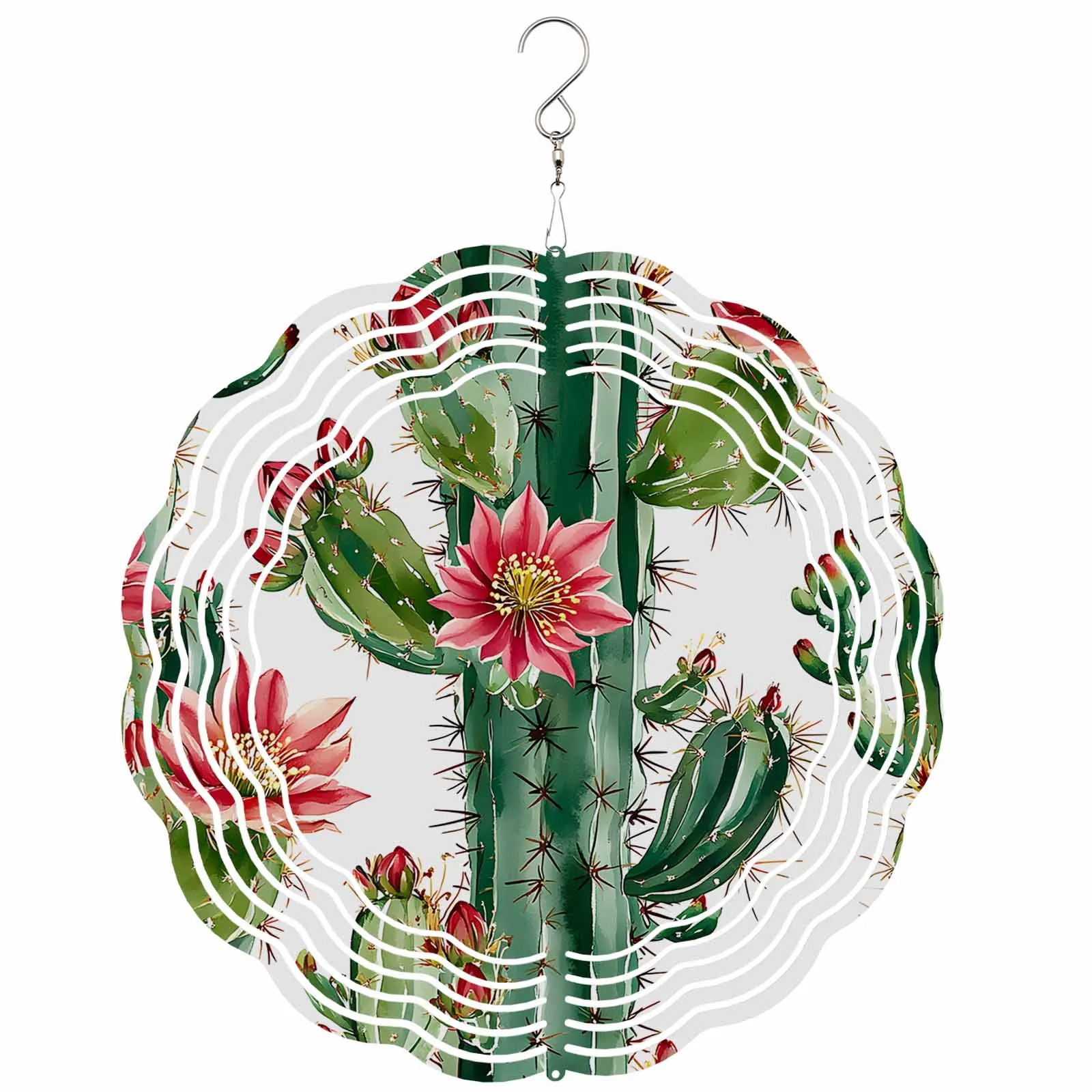 

Watercolor Succulent Cactus Stainless Steel Hanging Decorations For Home 3D Rotating Wind Spinner