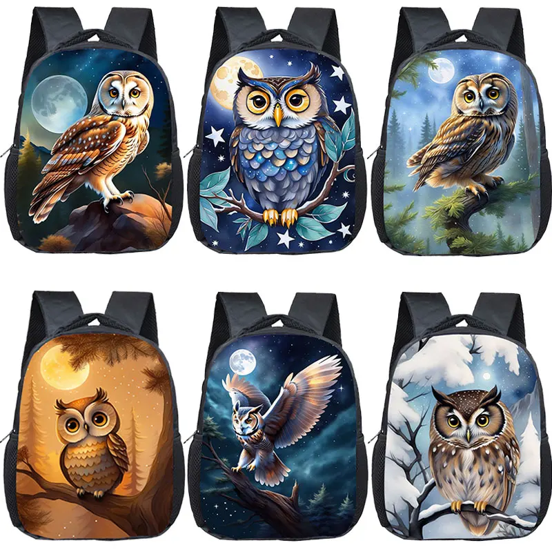 12inch Cute Bird Owl Print Backpack for 2-4 Years Old Kids School Bags Baby Kindergarten Backpack Children Diaper Bags Gift