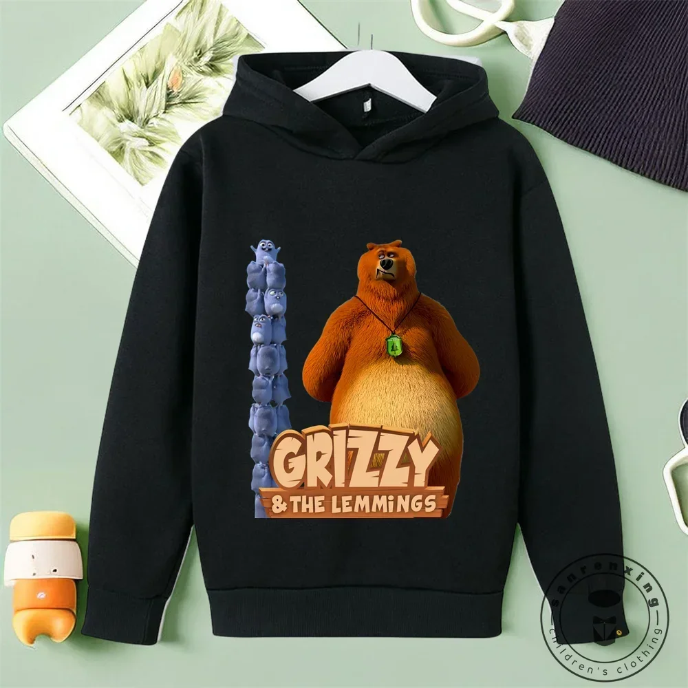 

New Kids Clothes Grizzy And The Lemmings Cartoon Print Hoodie Autumn Boy Girls Long Sleeve Pullover Casual Korean Sweatshirt