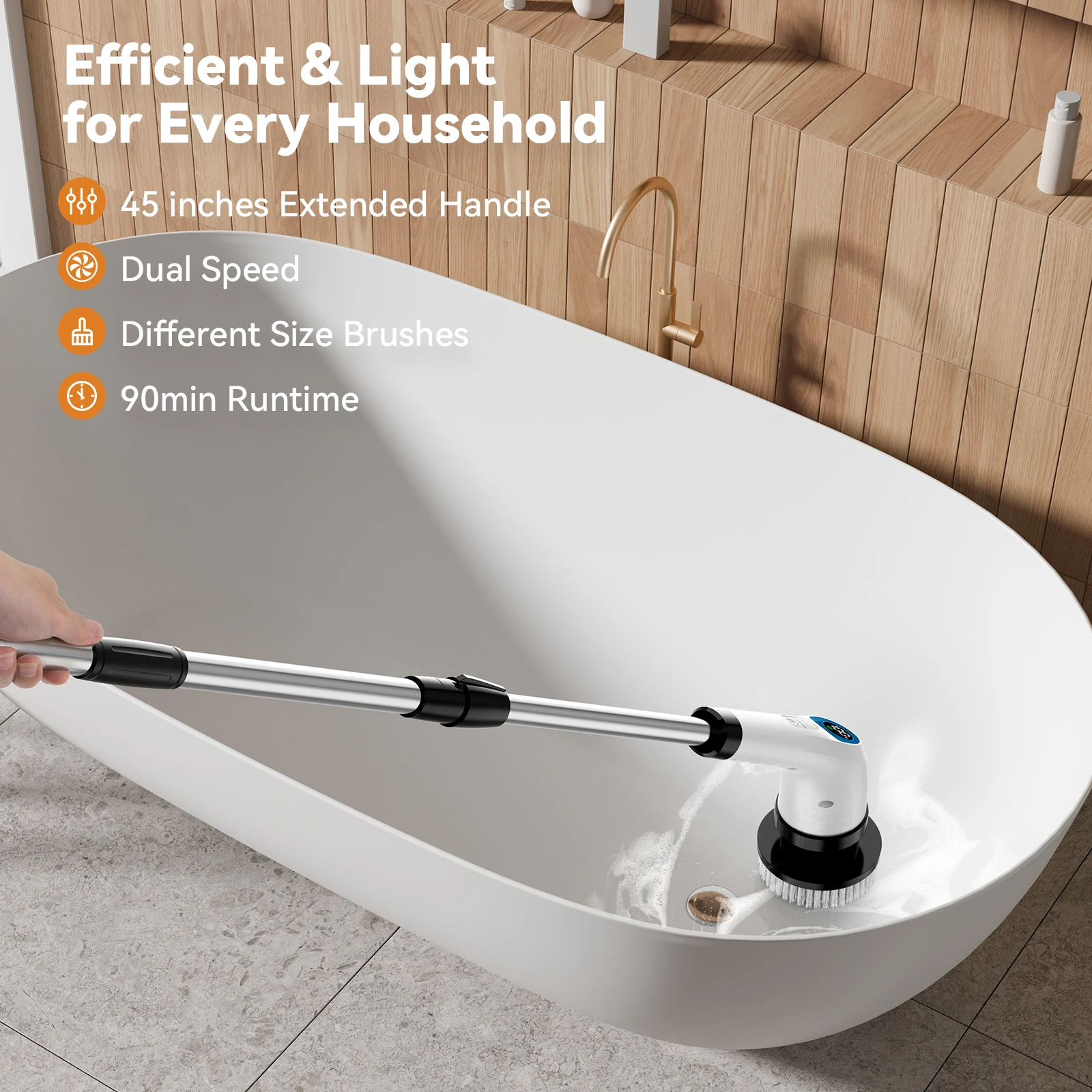Cordless Clean Waterproof Multi Purpose 45Inch Extended Handle  2nd Gear Spin 7In1 Electric Cleaning Brush Kitchen and Bathroom