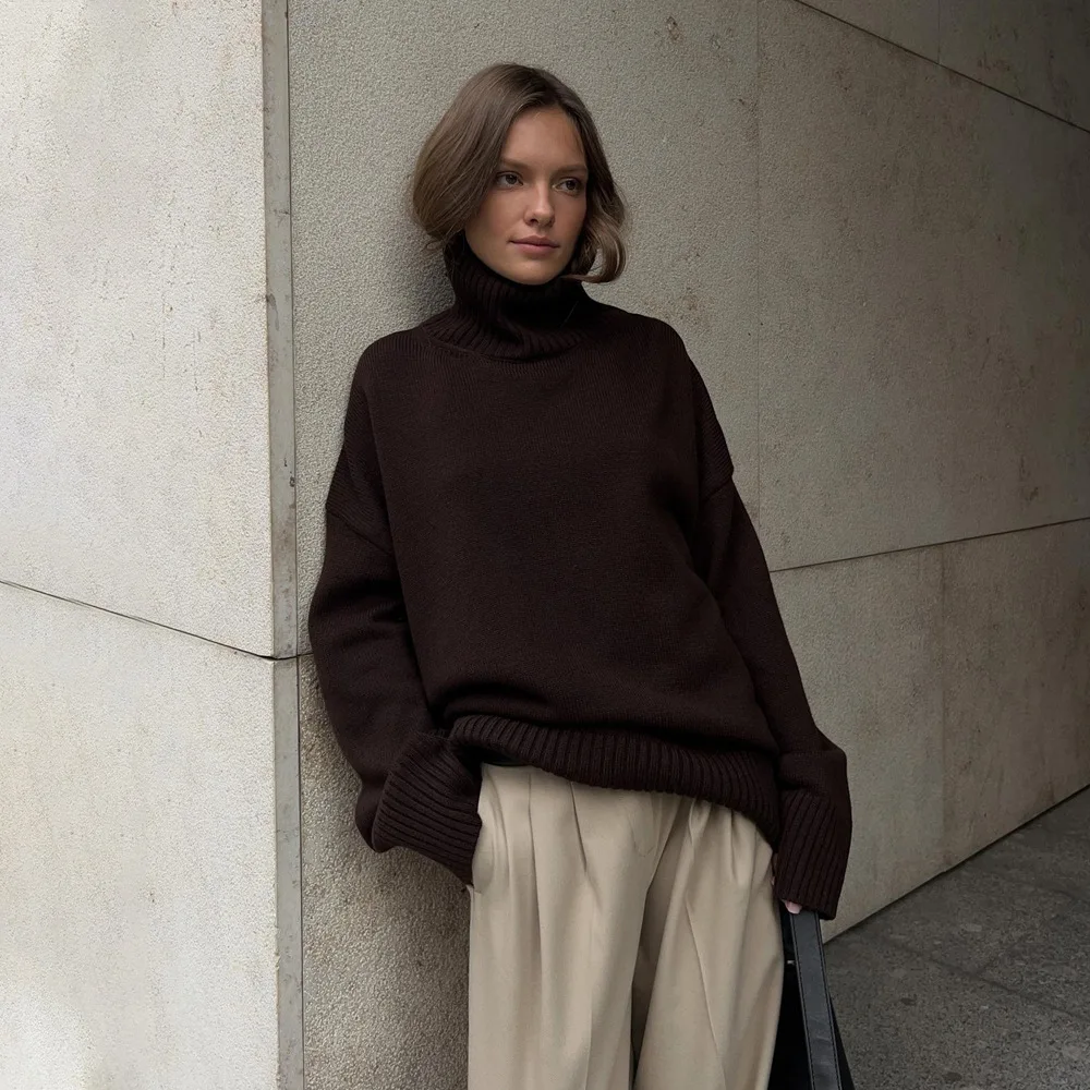 

Women's Turtleneck Sweater Oversize Winter Vintage Knitted Red Sweater Pullover Women Soft Gray Warm Sweater for Women 2025