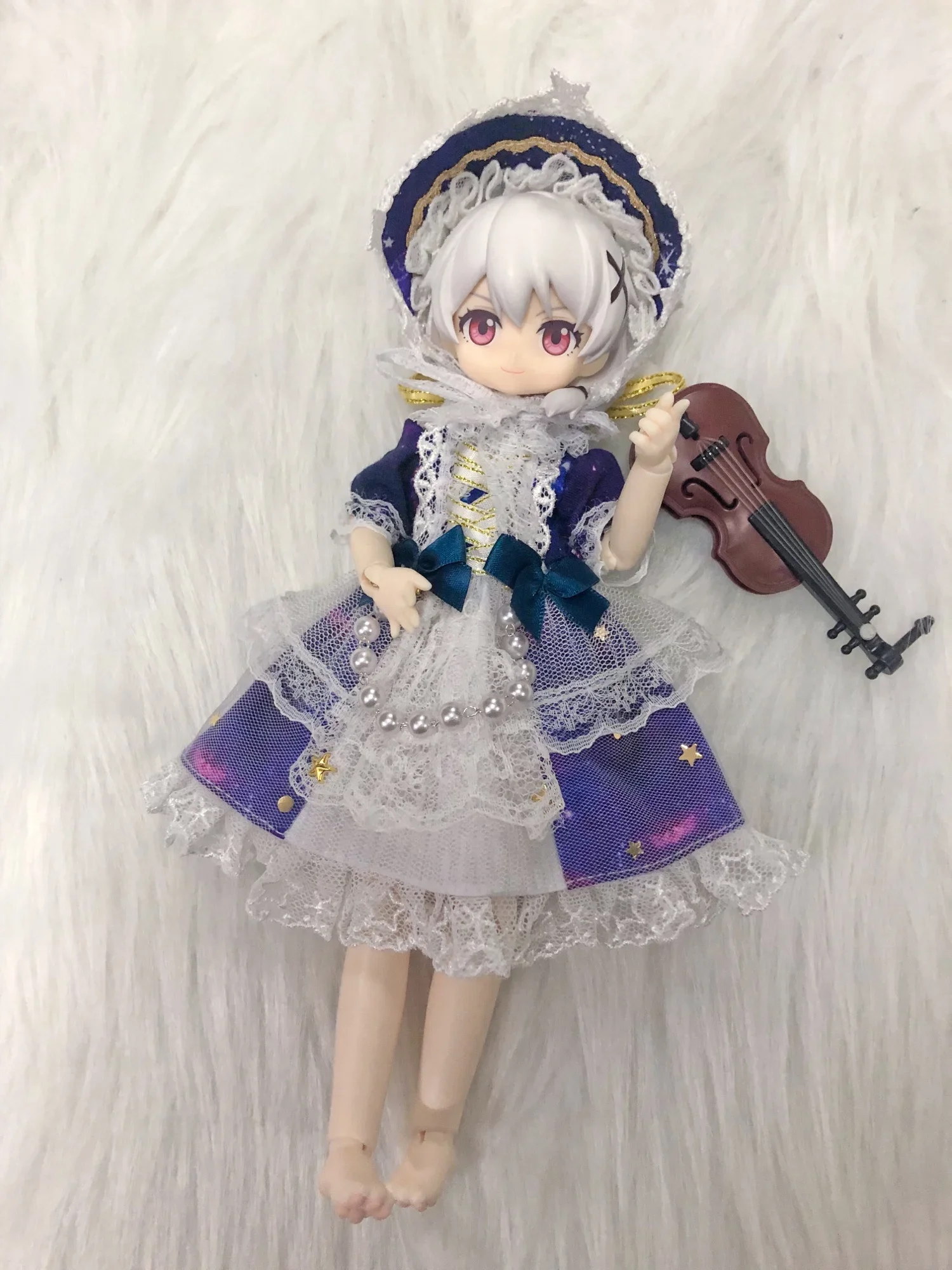 

BJD doll clothes suitable for 1/4 1/6 1/8 size bjd girl clothes blue dress cute 1/4 1/6 1/8 dress doll accessories (four points)