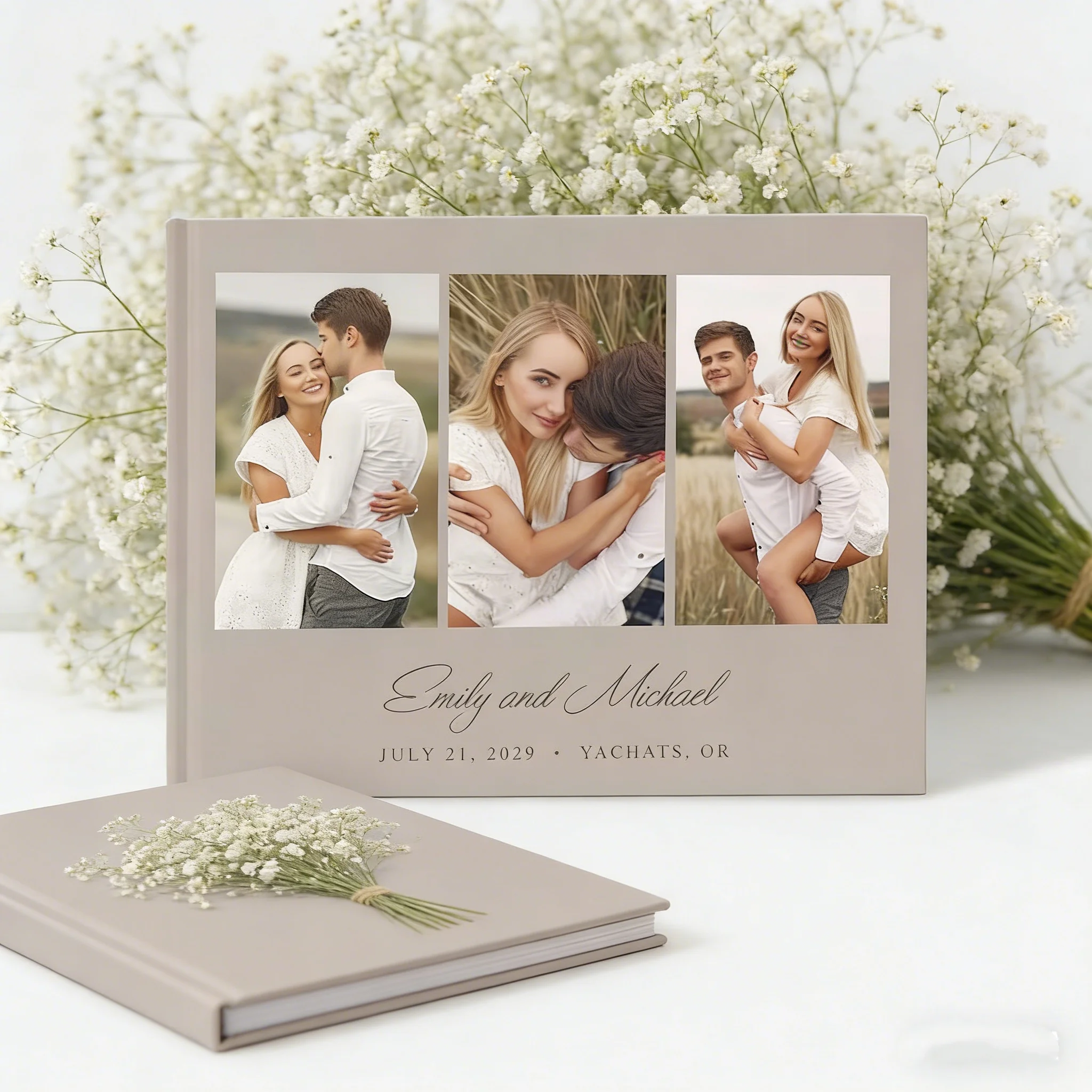 boho-neutral-personalized-wedding-guest-book-with-photo-space-custom-hardcover-marriage-memory-album-for-wedding-reception