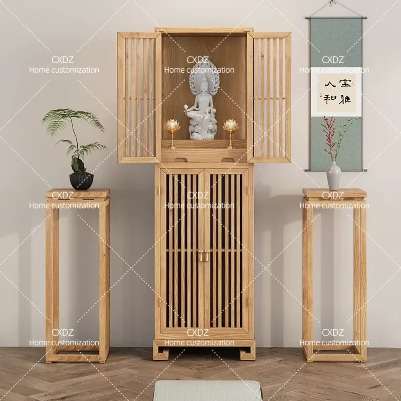 Solid wood shrine, new Chinese vertical cabinet, Bodhisattva cabinet, Buddha cabinet, shrine, Buddhist platform, household