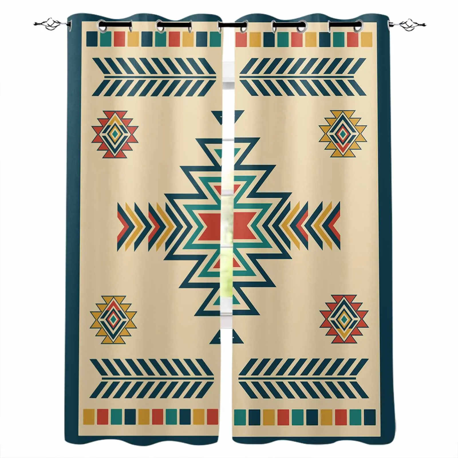 

Bohemian Aztec Rural Farmhouse Curtains for Living Room Window Decoration Curtains in Home Kitchen Luxury Bedroom Drapes