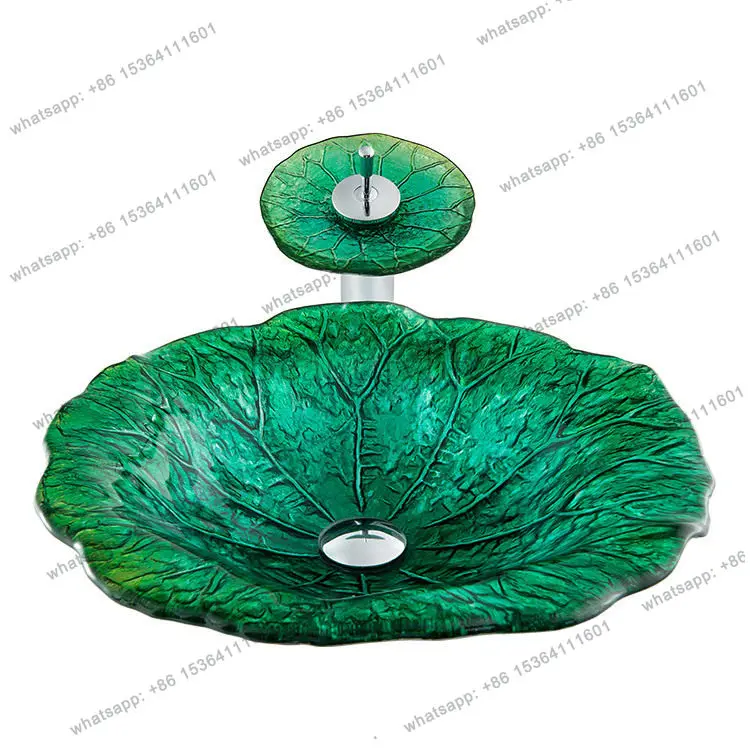 Bathroom tempered glass art stage lotus leaf washbasin B&B hotel face washbasin