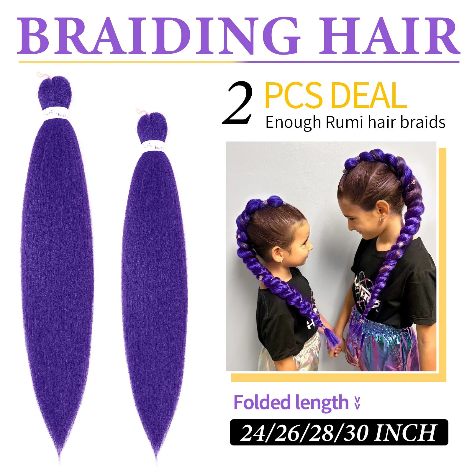 Purple Braiding Hair 24 26 28 30 Inch Braiding Hair Extensions for Braids Synthetic Braiding Hair Pre Stretched Yaki Texture image 2