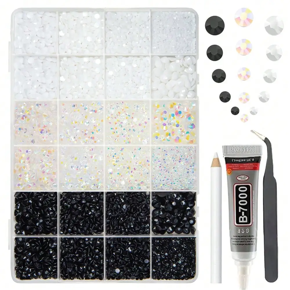 2-6mm 3-Farbige Schwarze Weiße Klare AB Jelly Resin Strass für Dekorative Bastelarbeiten Nägel Gesicht Augen Make-up Becher Flaschen Handwerk