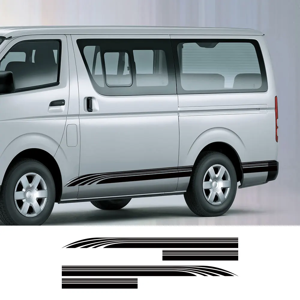 2pcs Car Stickers Door Side Skirt Decals For Toyota Hiace Bus Sport Stripes Decoration Vinyl Film Tuning Auto Accessories