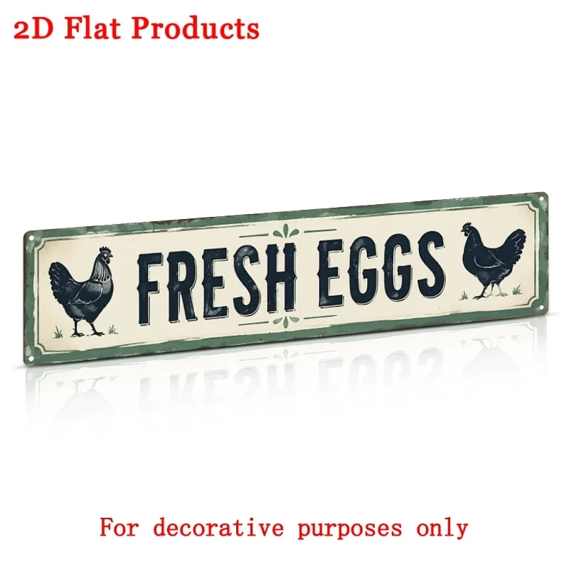 2D Flat, [2Dflat], 1pc 40X10Cm- Fresh Eggs Chicken Metal Iron Sign 16X4 Inch