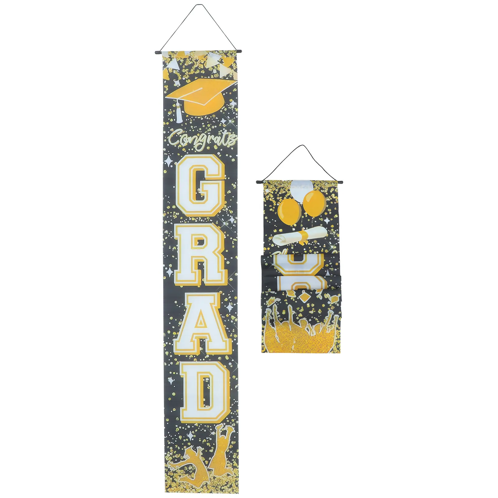 1Pair Graduation Door Couplet 2026 Gold Glitter Porch Sign High School College Graduation Party Decorations Photo Backdrop