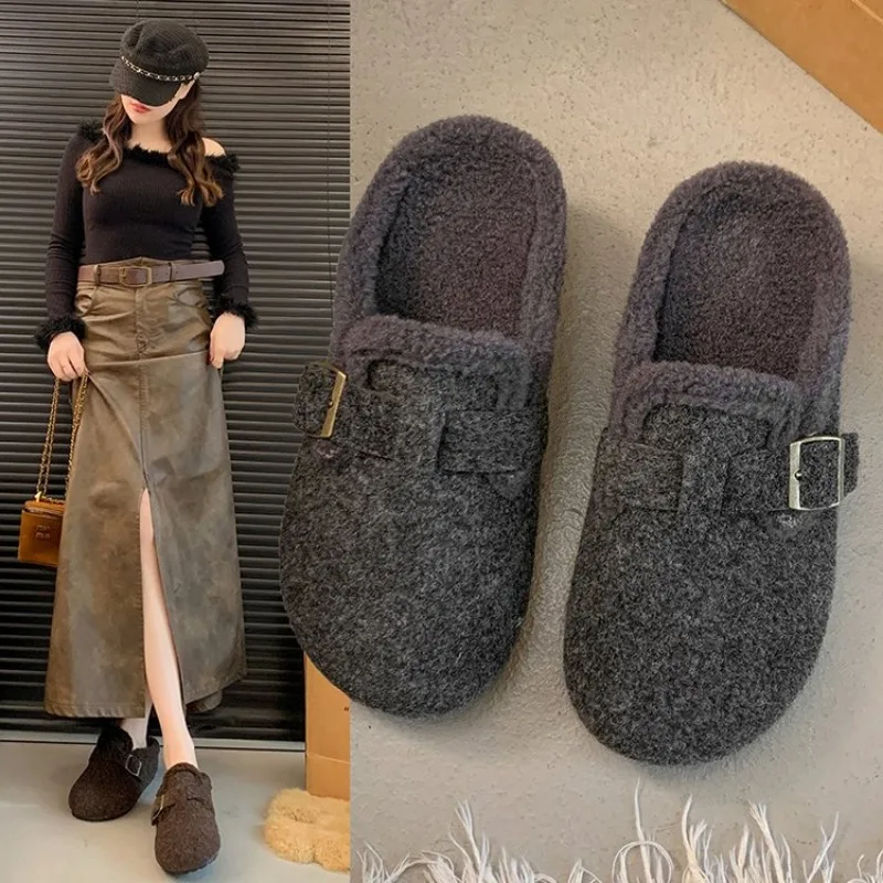 

Women's Fashionable Slip-On Flat Bottom Slippers Indoor Outdoor Wear Plush Casual Comfortable Rubber Slipper Korean Style New
