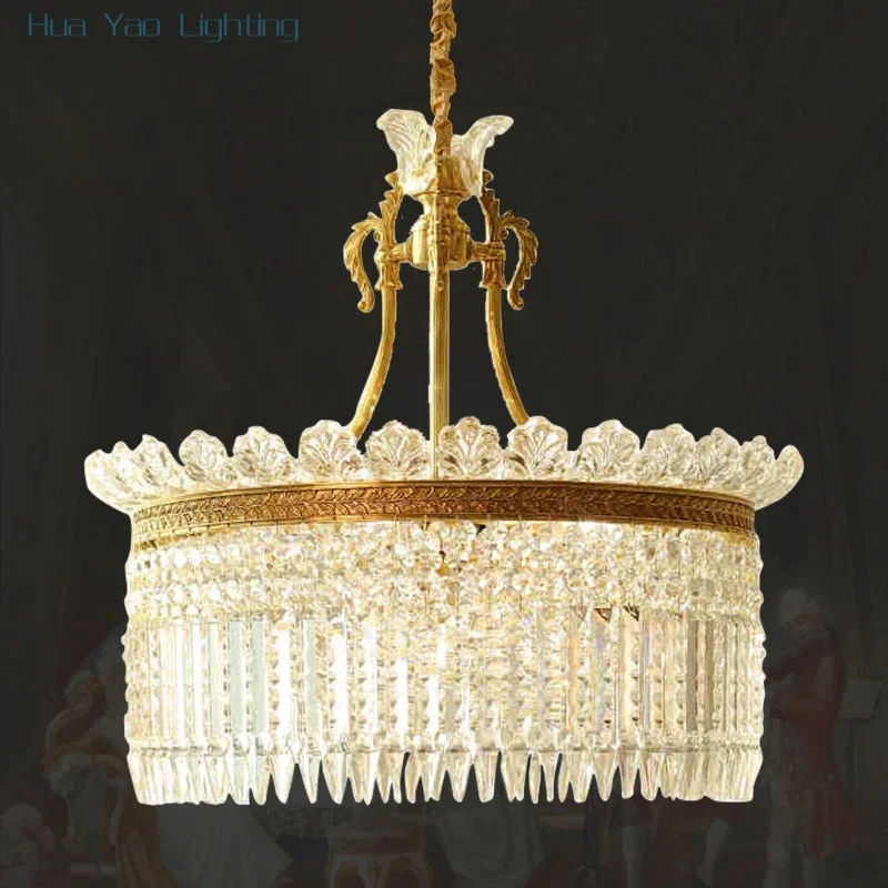 

French Baroque Luxury Crystal Living Room Brass Chandelier Dining Room Bedroom Oval Foyer Pendant Light