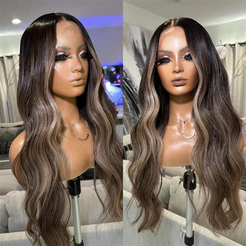 

Новый парик Natural Density с эффектом омбре, темно-коричневые пряди, синтетический HD-парик с кружевной передней частью, для вечеринок, повседневного использования, косплея, натуральный длинный волнистый парик