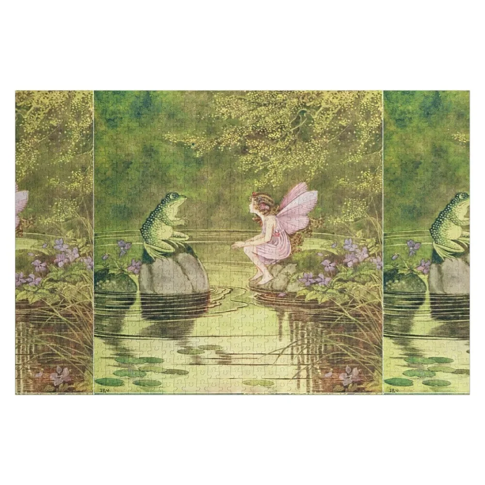 

Frogs and Fairies, Fairy Vintage Artwork Jigsaw Puzzle With Personalized Photo Personalized Name Animal Puzzle