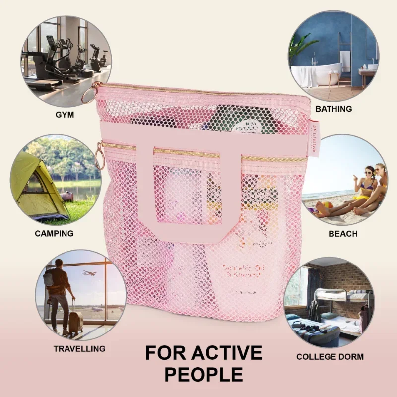 Multifunction Transparent Mesh Storage Bag Bath Wash Kit Travel Organizer Cosmetic Toiletries Bag Makeup Bag Beach Pouch