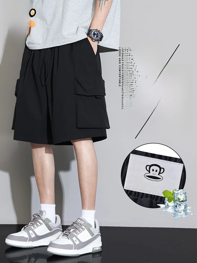 

PaulFrank Летняя рабочая одежда из ледяного шелка, мужские повседневные тонкие спортивные брюки пяти четвертей, свободные молодежные брюки для активного отдыха