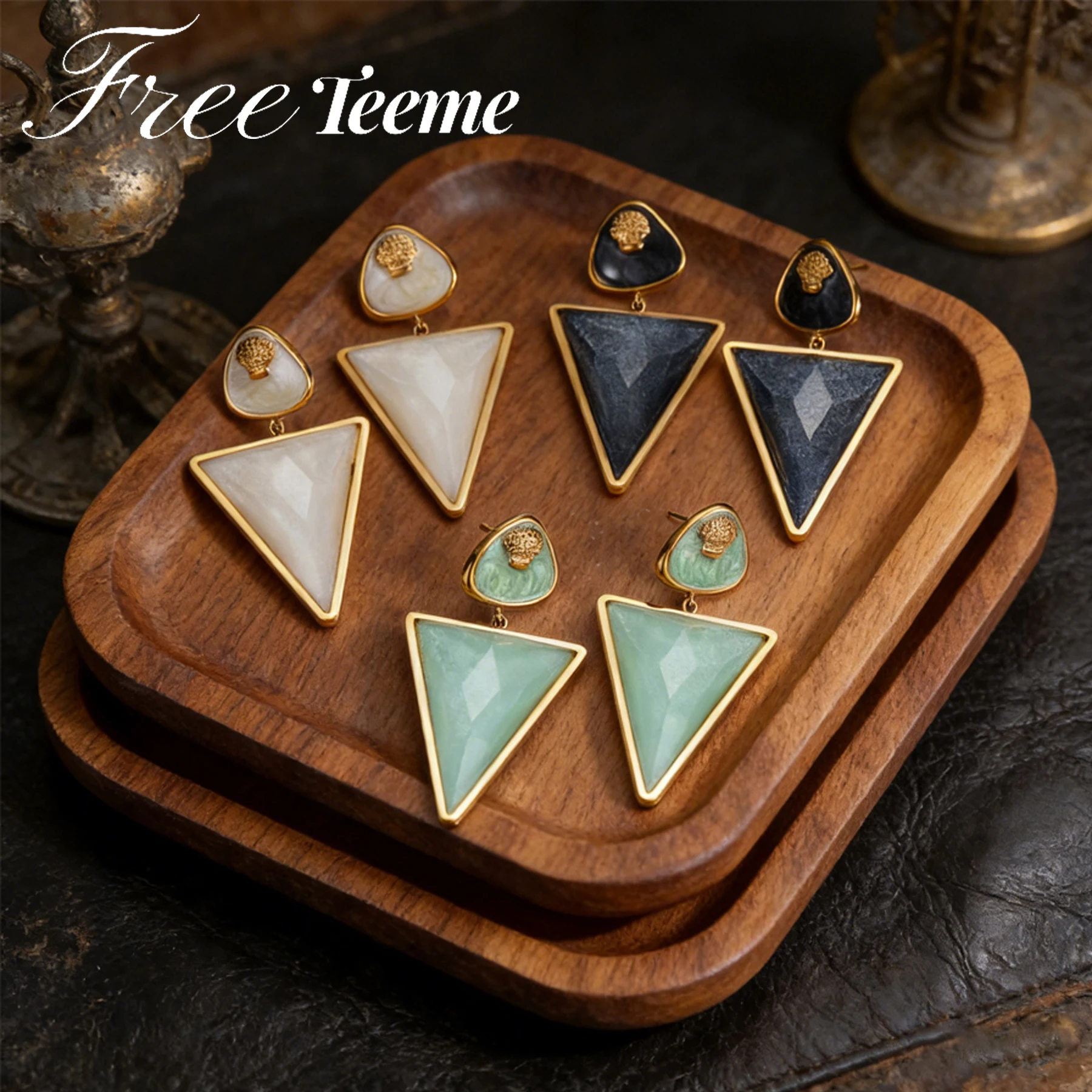 Серьги-гвоздики Freeteeme Fashion в форме треугольника для женщин, позолоченные, из нержавеющей стали, с подвесками в виде ракушек, ювелирные изделия для вечеринок и на каждый день, подарки