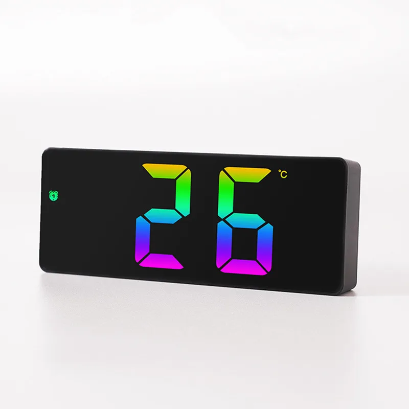 Sprachsteuerung Farbiger digitaler Wecker TEMP Datumsanzeige Nachtmodus Snooze Tischuhr Anti-Stab-Funktion 12/24H LED-Uhr – Detail 9