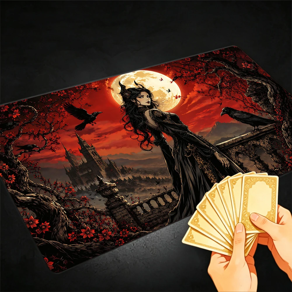 Gothic black dress girl TCG Playmat Magic Playmat Gathering Gaming Mat Stitched Edge Anti-slip base 60X35cm Trading Card Game