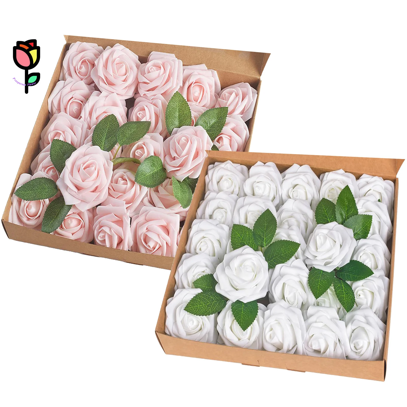 

50pcs Artificial Rose White Mix Pink Bouquet Wedding Home Decoration Fake Flowers Roses With Stem Bridal Centerpiece Arrangement