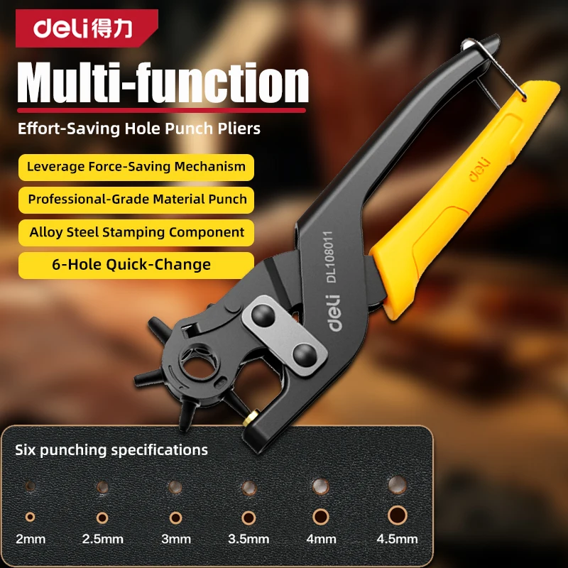 Deli Hole Punch Plier New Design Eyelet Puncher DIY Tool Watchband Strap Household Punching Leathercraft Leather Belt