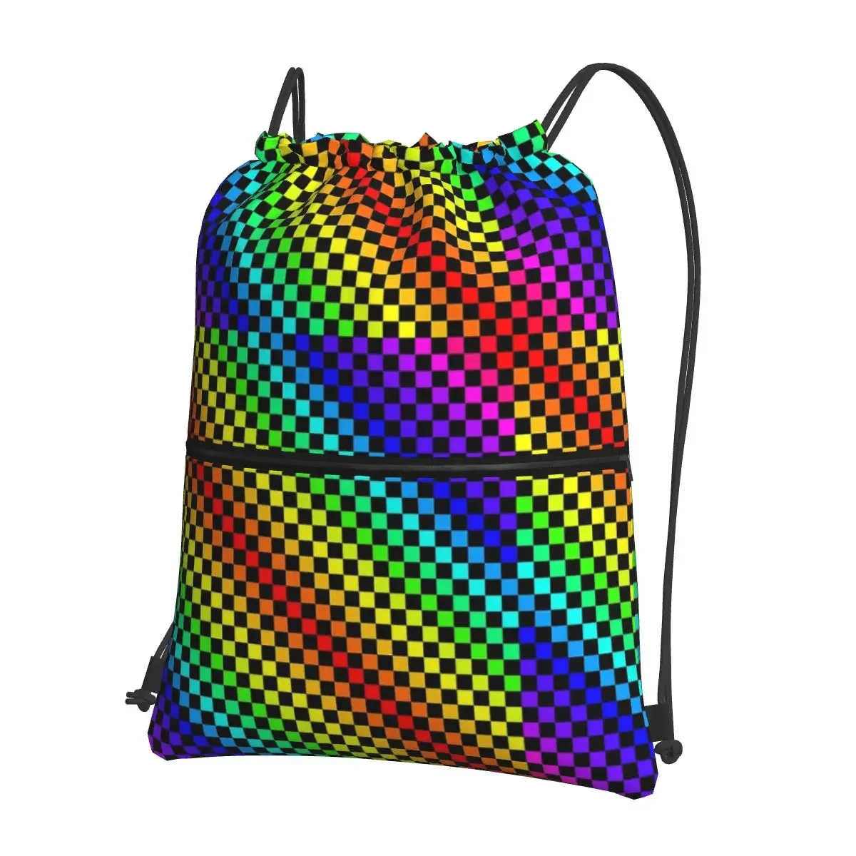 

Checkered Rainbows Portable Backpacks Drawstring Bag Casual Drawstring Bundle Pocket Sundries Bags For Travel Sport Man Woman