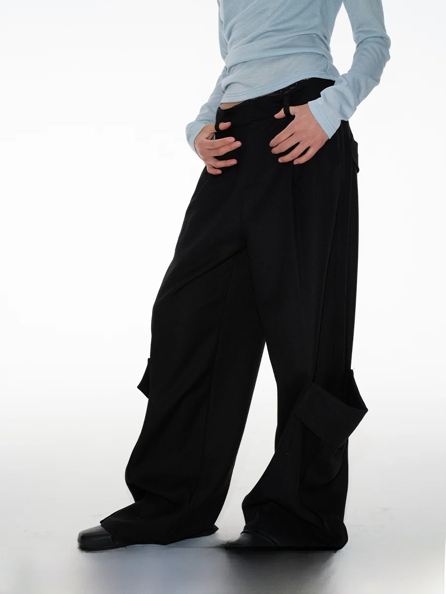 

Женские повседневные брюки JCAESAR с двойными карманами, плиссированными расклешенными штанинами, низкой посадкой, из смесового полиэстера, комфортные в носке