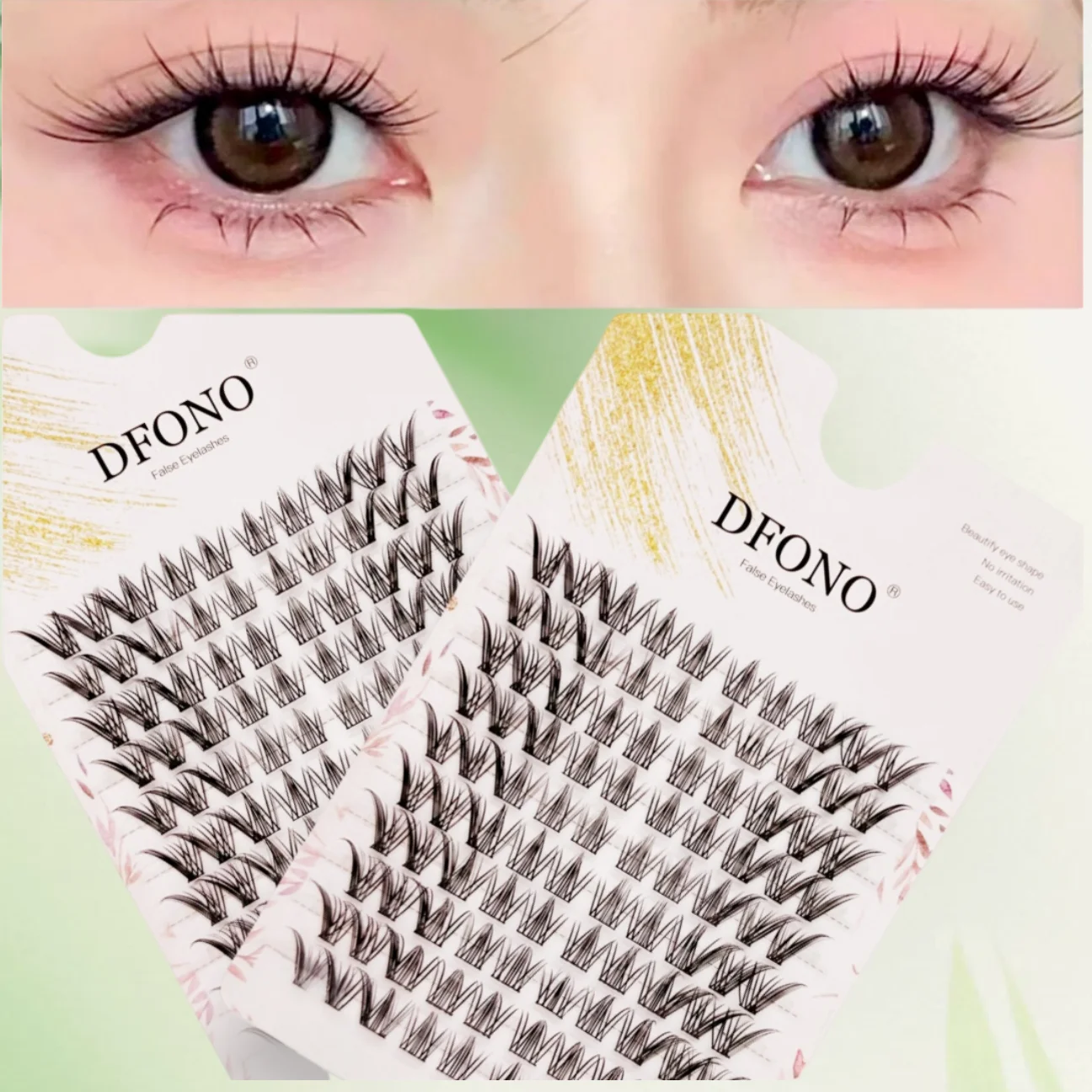 Natürliche, dicke, einsträngige falsche Wimpern, 10 Reihen, 100 Cluster, C-Serie, Nachahmung von reinen Wildquellen im Fox-Stil