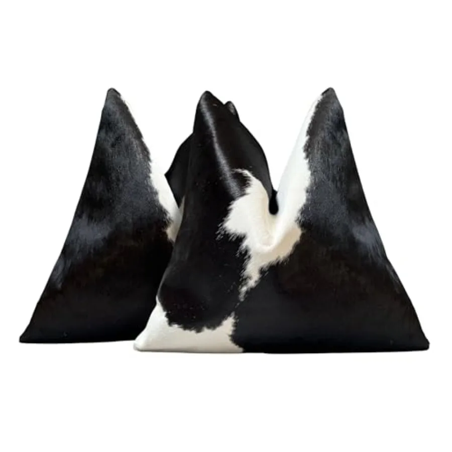 

Pack of 2 Set Real Cowhide Genuine Leather Cushion Covers Throw Pillow for Farmhouse Decorations Chair Sofa Living Room Bedroom