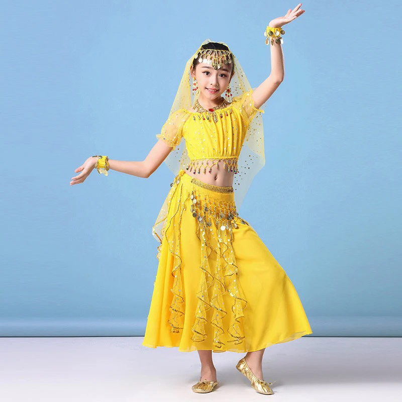Arabic Princess Jasmine Belly Dance Costume Outfit for Girls Kids Stage Performance Party Wear Set Halloween Cosplay Carnival