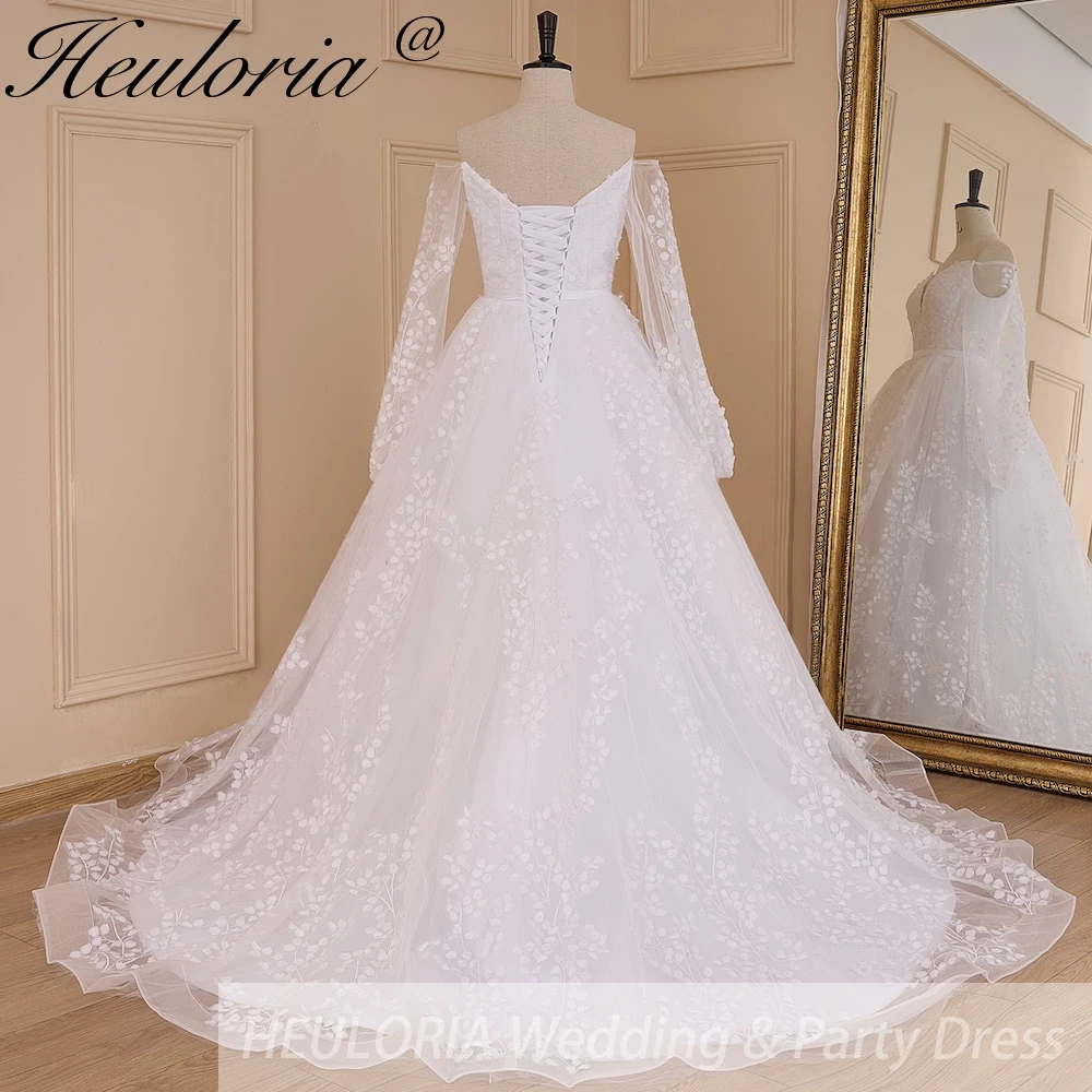 HEULORIA elegant Wedding Dress off shoulder puff sleeve A Line bride dress robe de mariee 3D floral  Bridal Gown