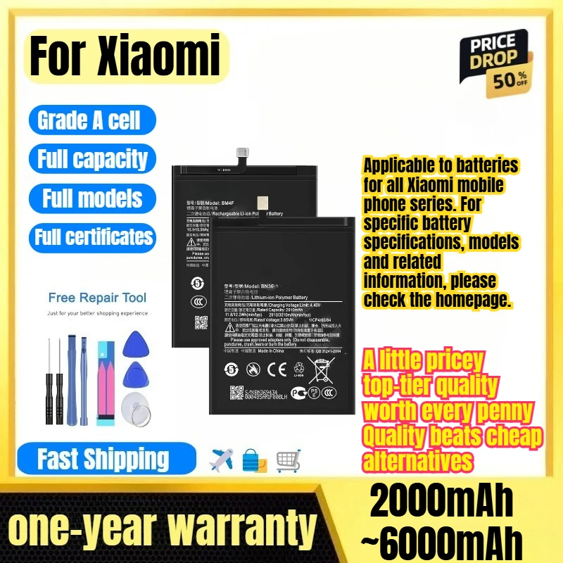 BN31/BN36/BN47/BM4F for Xiaomi A1/A2/A2 Lite/A3 Phone Battery  High Capacity Battery Replacement Bateria Grade A Cell with Tools