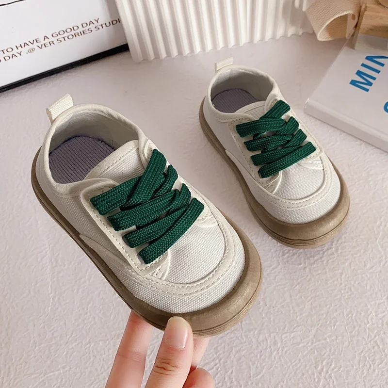 Chaussures en Toile pour Enfant Garçon et Fille, Souples et Plates, à Lacets, Décontractées, Simples, à Bout Rond, Assorties avec Tout, Nouvelle Collection 2024