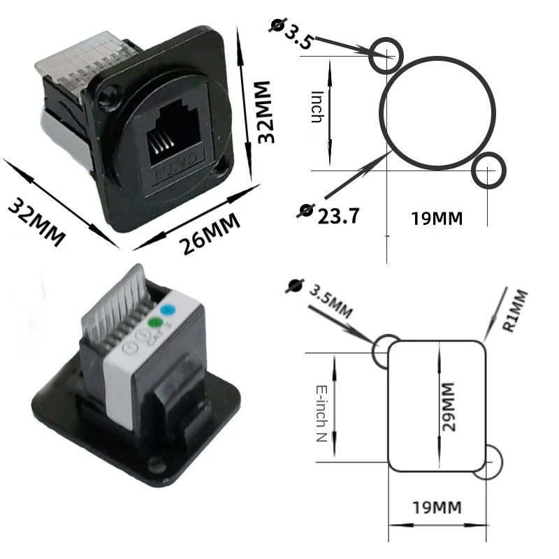 D-type telephone device voice connector module, RJ11CAT.3 Class III data tool free black silver 6P4C