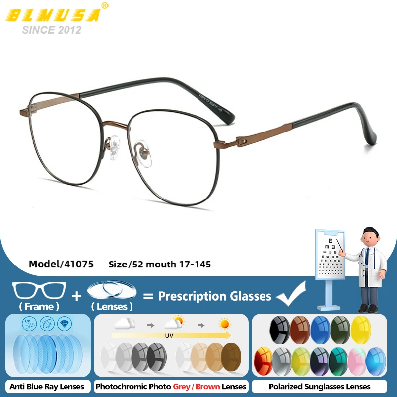 

BLMUSA New Retro Oval Anti Blue Light Computer Prescription Glasses High Quality Men Photochromic Progressive Optical Eyeglasses