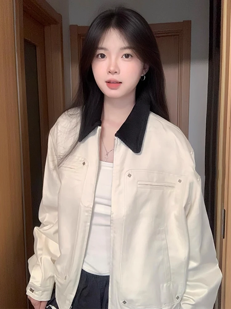 

Ретро Цвет Блуэт Воротник Мужчины Женщины Повседневная ort Sle Бейсбол Досуг Спецодежда Осенний сезон Универсальная мода