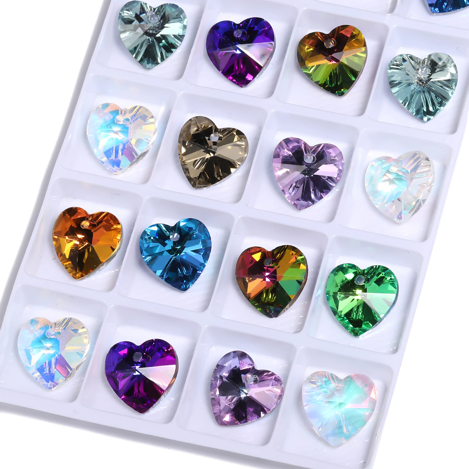 8pcs 14mm Heart Shape Austrian Crystal Pendants Multicolor Faceted Crystal Charms for Jewelry Making DIY Gift Necklace Earrings