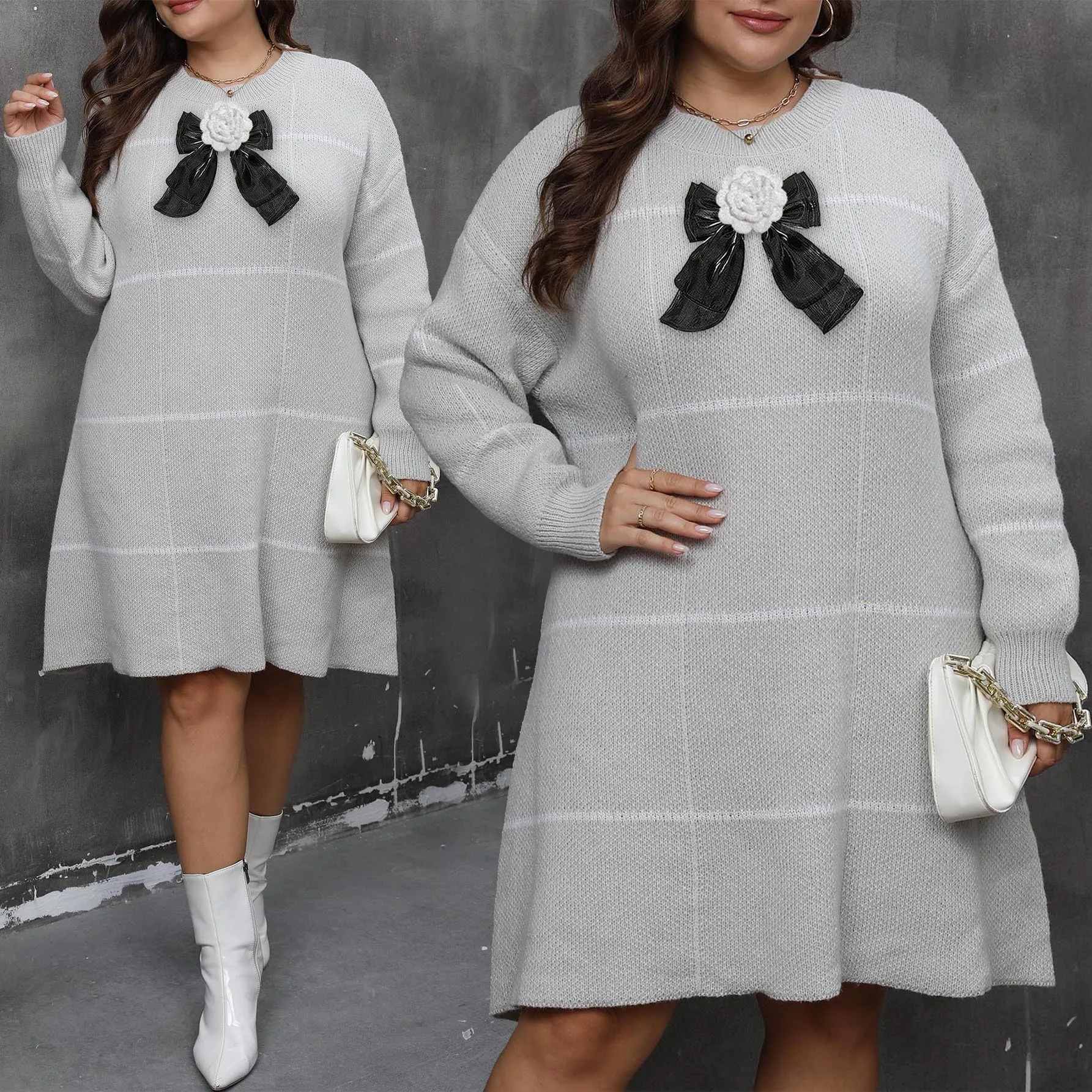 

Осенне-зимний вязаный свитер Dr, женская одежда большого размера, полосатый цвет, цветовой узел, вязаный крючком цветок ручной работы...