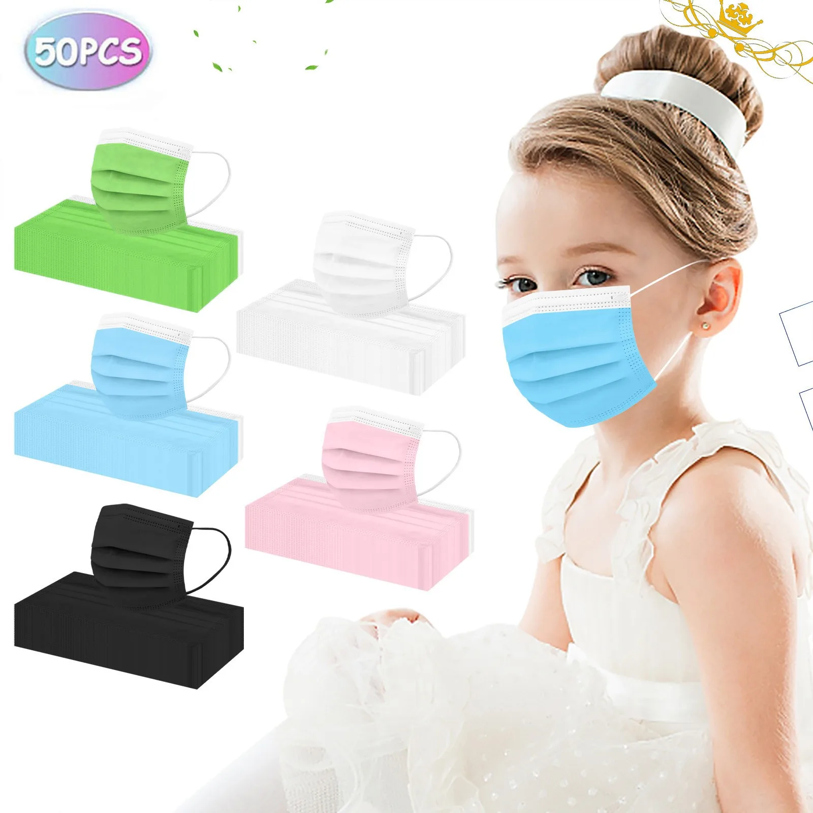 50Pcs Kids Face Mask Disposable 3 Ply Safety Face Mask 4-12 Children Face Mask