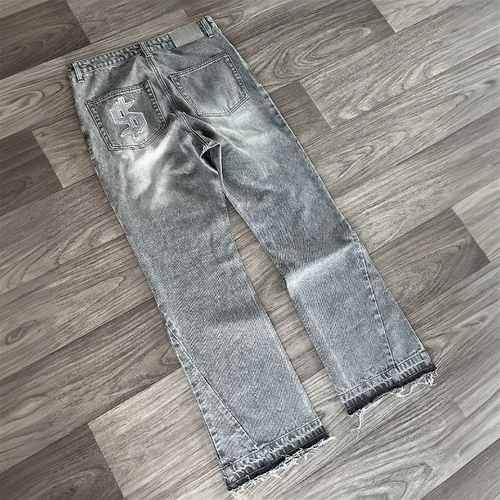 Y2K-pantalones vaqueros Retro de Color claro con patrón de dólar, pantalones vaqueros con empalme bordado, ropa informal estilo Hip Hop gótico, pantalones holgados a la moda para hombres y mujeres