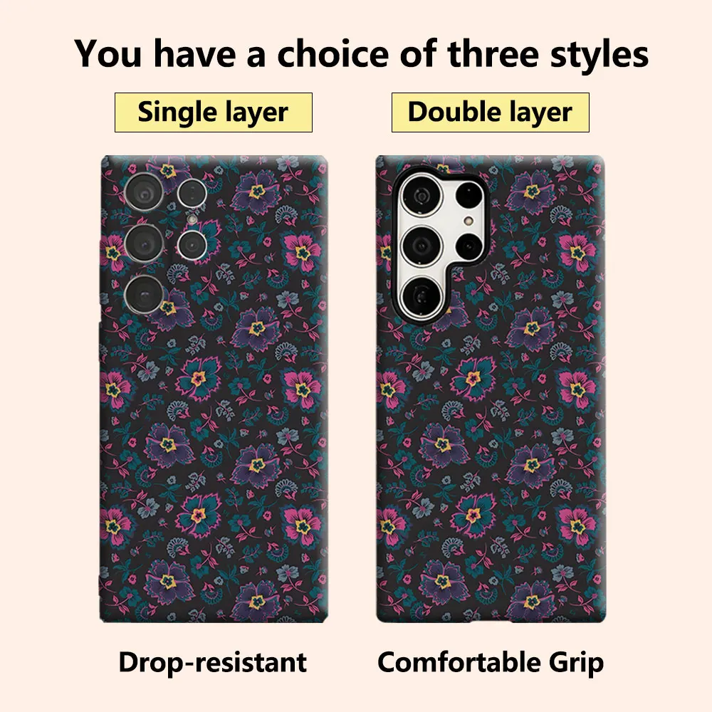 Dark Retro Floral Luxury Fashion Full Lens Protective Case for Samsung Galaxy S26 S25 S24 A56 A36 Plus Ultra