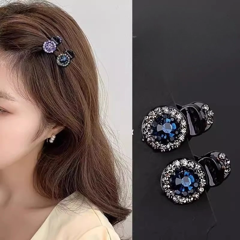 2pcs Small Exquisite Rhinestone Hair Claw Women Girls Sweet Cute Hair Grab Clip Bangs Hairpin Hair Styling Crab Clip Accessories