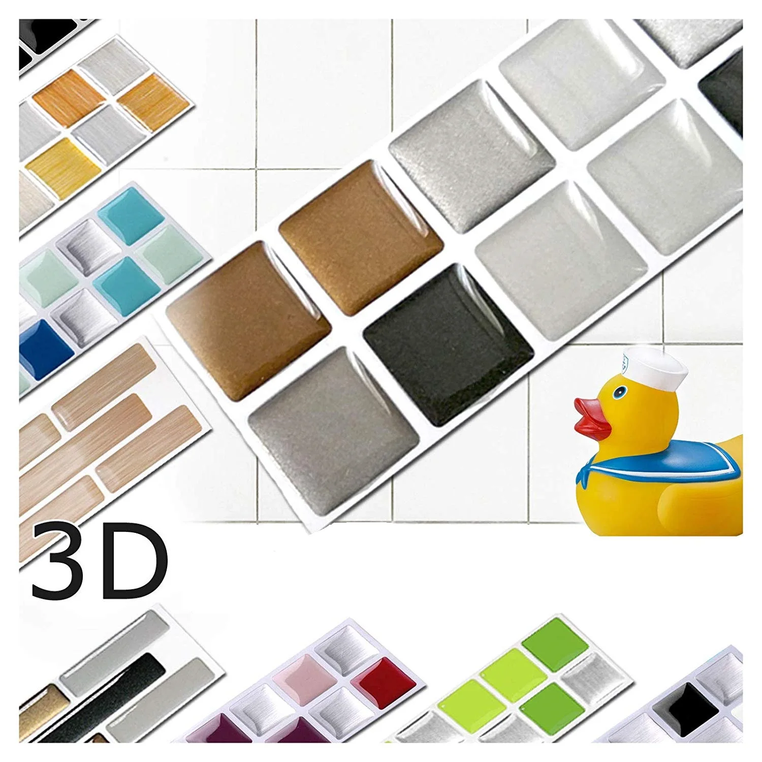 

Vividtiles 6-Sheet Colorful Self Adhsive DIY Decor Vinyl Wallpaper 3D Peel and Stick Square Mosaic Tiles Stick on Backsplash