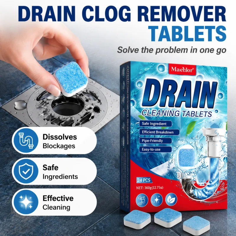 1pc Effervescent Drain Cleaner Tablets Fast-Acting Clog Dissolver Odor Eliminator Drainage cleaning agent for Kitchen Bathroom